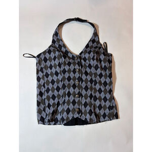 Tripp NYC Y2K Argyle Skull Button Halter Corset Crop Top Emo Punk XL